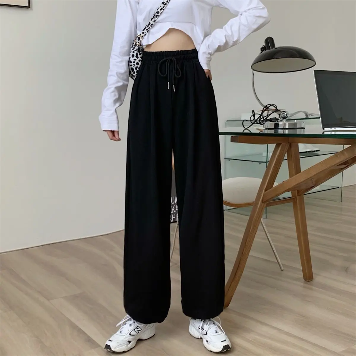 

Spring summer 2021 new casual pants grey sports pants loose Leggings drape high waist pants women's thin pants