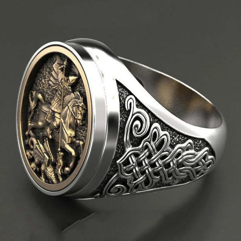 

Punk Delicate Warrior Dragon Men's Ring Jewelry Hip Hop Soldier Military Signet Rings for Men Personality Gifts Biker Jewelry