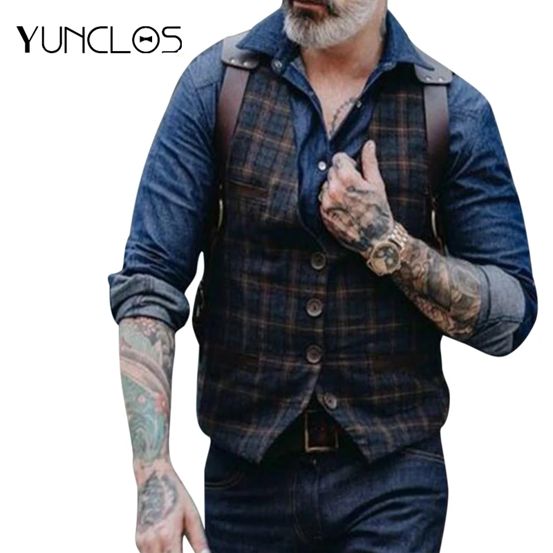 

YUNCLOS Men's Vest Cool Steampunk Causal Party Waistcoat For Wedding Groomsmen Gilet Homme Male Gentleman Beckham Men New Vests