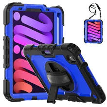 Tablet Case for iPad Mini 6 8.3 New 360 Rotating Shoulder Hand Strap Armor PC Silicone Cover With Screen Protector Pencil Slot
