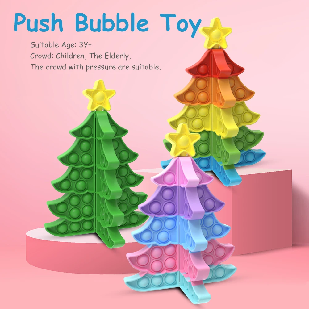

3D Christmas Tree Push Bubble Fidget Toys Anti-Stress Reliever Stress Squeeze Toys for Adults Kids Christmas Decoration for Home