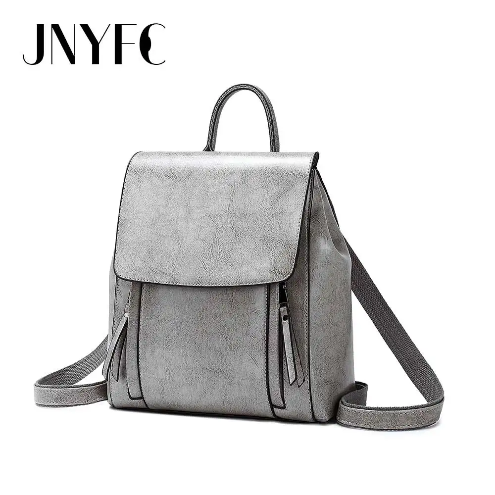 JNYFC New Women Fashion Backpacks Big Bag Satchel Real Soft High Quality Split Leather Brown Gray Black