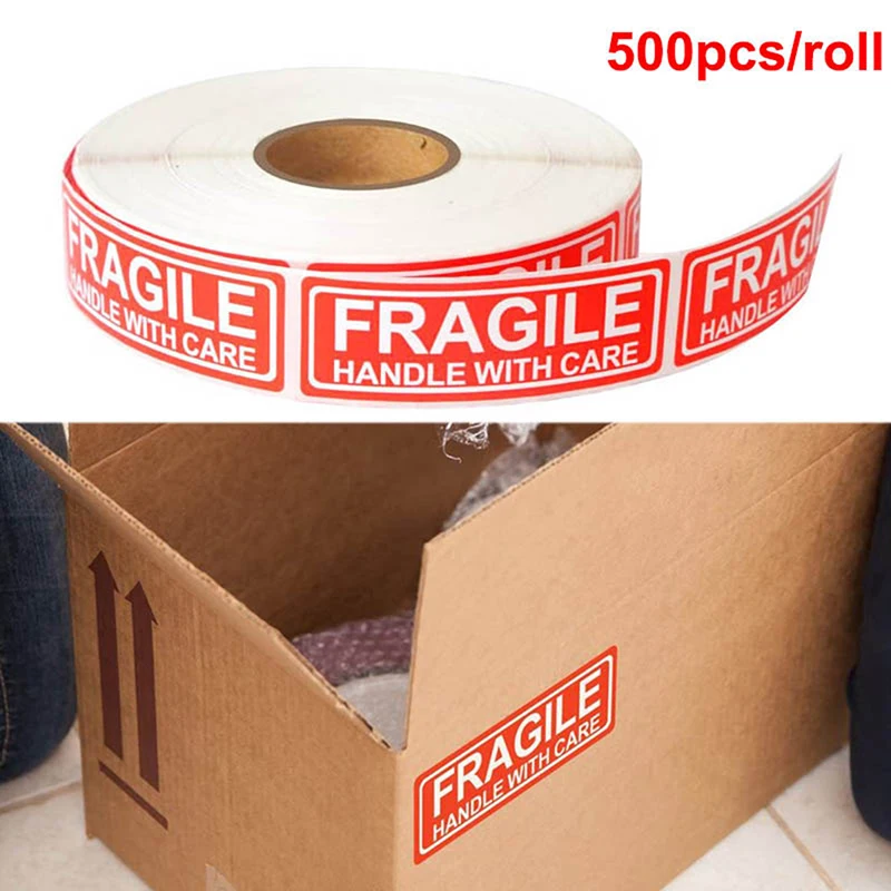 

500PCS/roll Fragile Handle with Care Stickers 2.5cm*7.6cm Fragile Warning Packing Thank You Shipping Labels Stickers