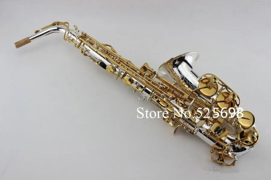 Альт саксофон посеребренный корпус и позолоченный ключ Eb идеальный внешний вид E