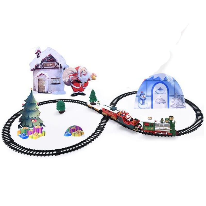 

Рождественский электрический вагон игрушечный Паровозик-конструктор игрушечная Беговая железная дорога набор железнодорожных поездов го...