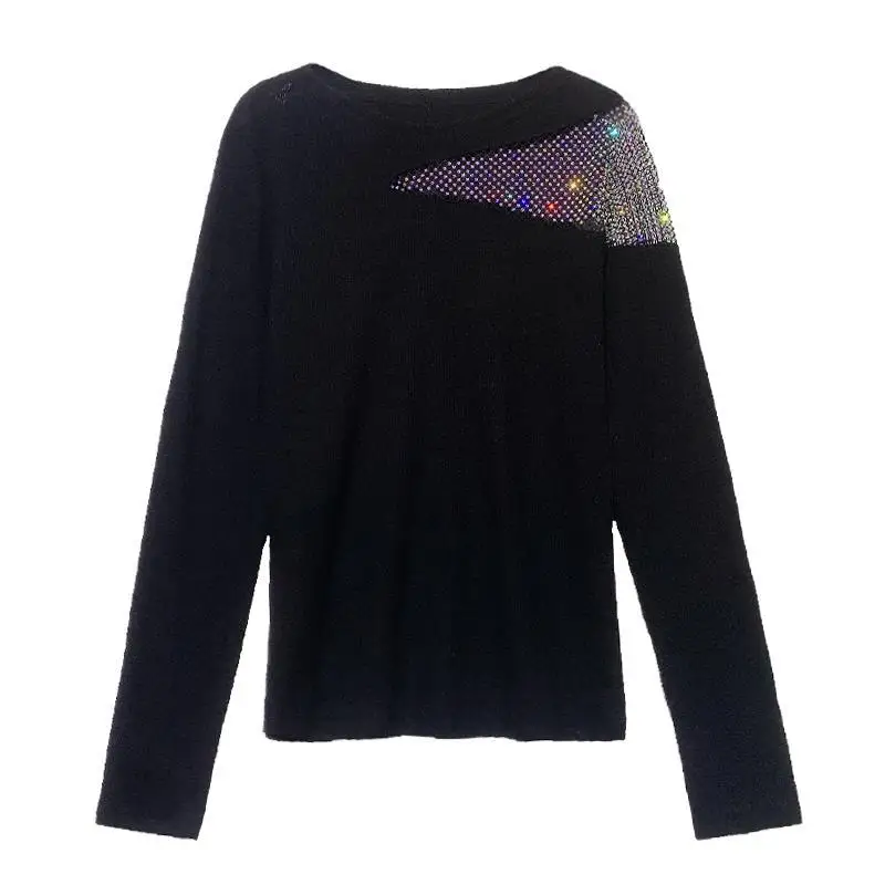 

2021d spring and autumn new fashion hot drill t-shirt female long sleeve westernized sexy thin base coat fashion