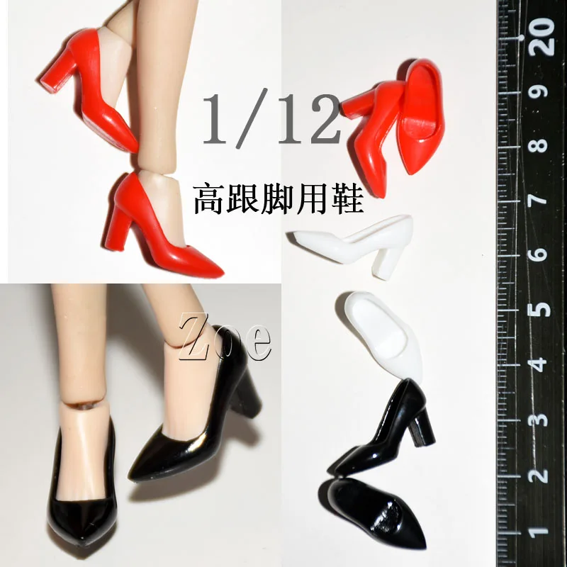 

1/12 scale female body model shoes heels black red whitec Thick heel fit 6 inches action figure