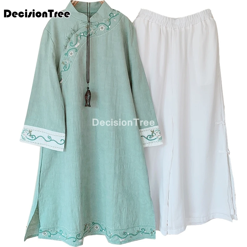 2021 китайское платье из льна и хлопка традиционное Ципао для женщин элегантное