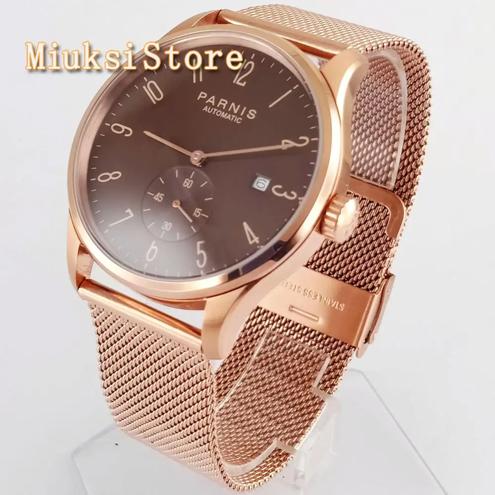 Мужские механические часы Parnis 41 мм роскошные цвета розового золота Циферблат