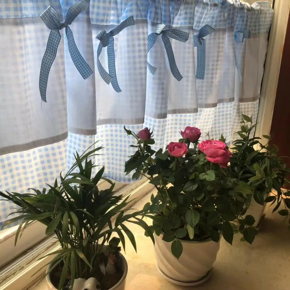 Свежий синий/розовый клетчатый бант двухъярусная хлопковая ткань Короткая