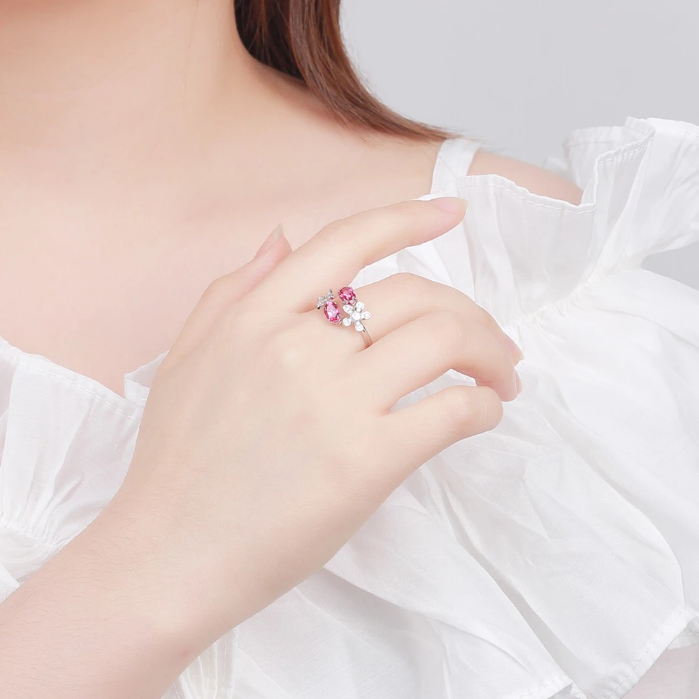 

925 Ring Jewelry Natual Pink Topaz Solid 925 Silver Open Rings Fine Jewelly For Women Anniversary Gift