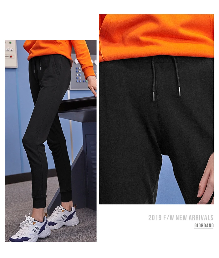 Giordano спортивные женские брюки с эластичной талией на шнурке, из натурального хлопка