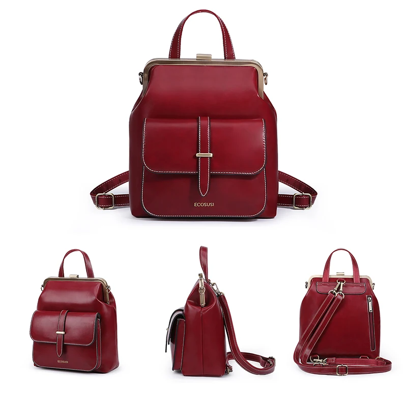 ECOSUSI 10.6 Inch Backpack Women Bags PU Leather Bucket Shoulder Bag Retro Travel Handbag Vintage Brand 2019 | Багаж и сумки
