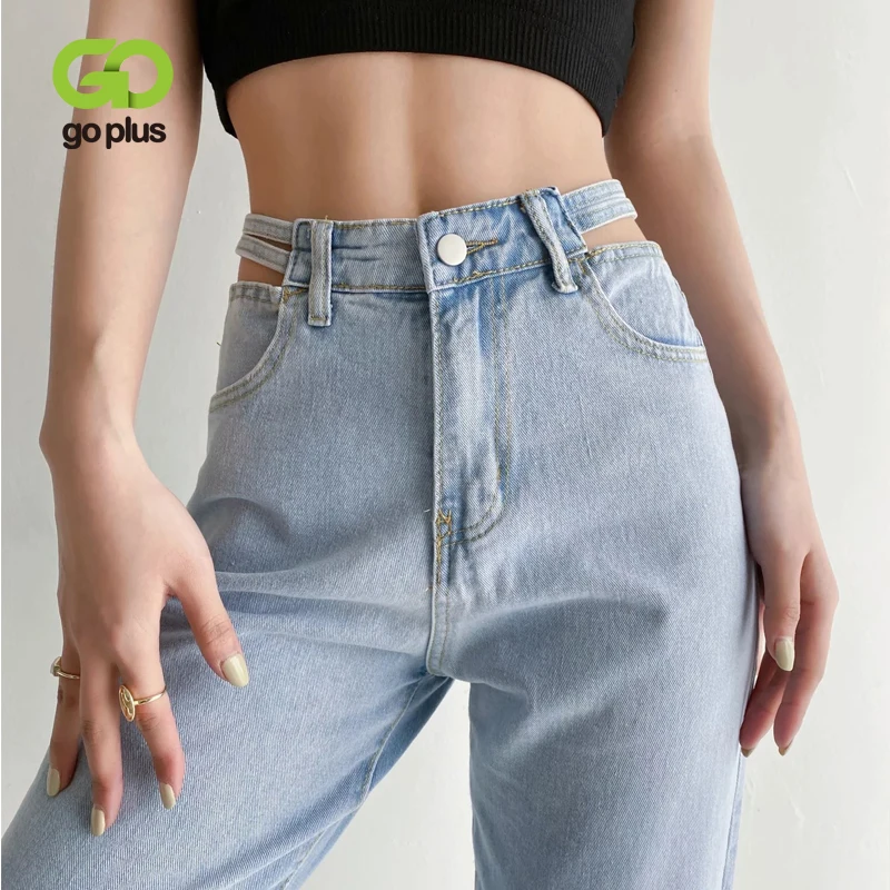 

GOPLUS Jeans Y2k Pants 2021 Woman Streetwear High Waisted Ladies Jeans Korean Fashion Hollow Out Straight Trousers Femme C11541