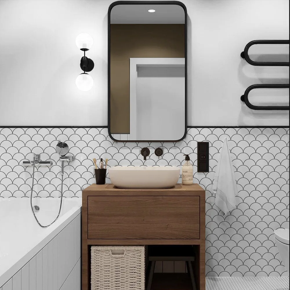 10pc Hotel Fish Scale Tiles Sticker Kitchen Decoration Accessories Bathroom DIY Self-adhesive Fan-shaped Tile Home Decor - купить по