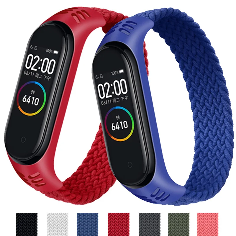 Ремешок для Mi band 5 нейлоновый плетеный браслет xiaomi 6 4 3 | Наручные часы