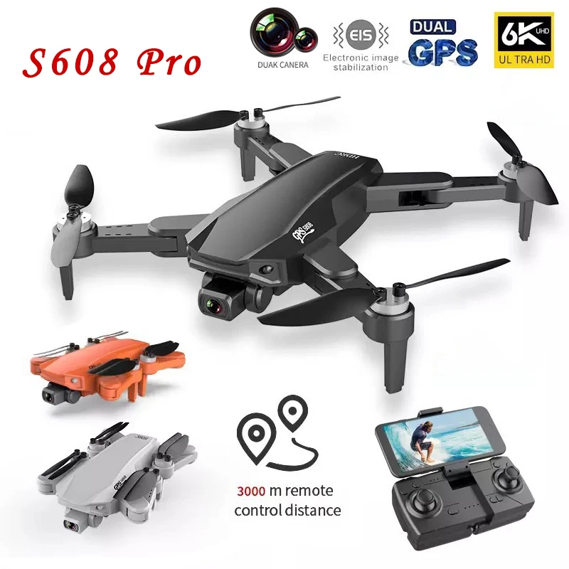 

S608 PRO GPS 5G WIFI FPV Drone 6K Dual HD Camera Professional Brushless RC Foldable Quadcopter 3KM Optical Flow Positioning