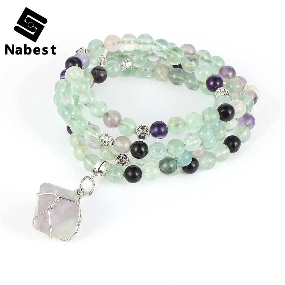 Женское ожерелье с подвеской из натурального камня 6 мм 108 кристаллами|Ожерелья