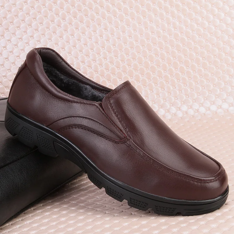 Мужские уличные туфли с мехом натуральная кожа Нескользящие повседневная обувь