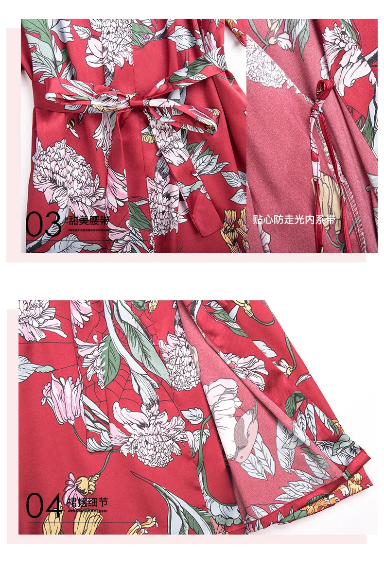 

M-XL nightgown ladies summer mid-sleeved plus size Sleepwear Robe woman V-neck white printed bathrobe home service