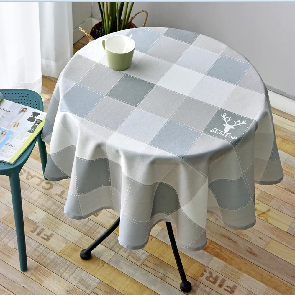 

Nordic Style Printing Plaid Round Tablecloth Simple Waterproof Restaurant Hotel Cotton Linen Round Table Cloth for Tea Table