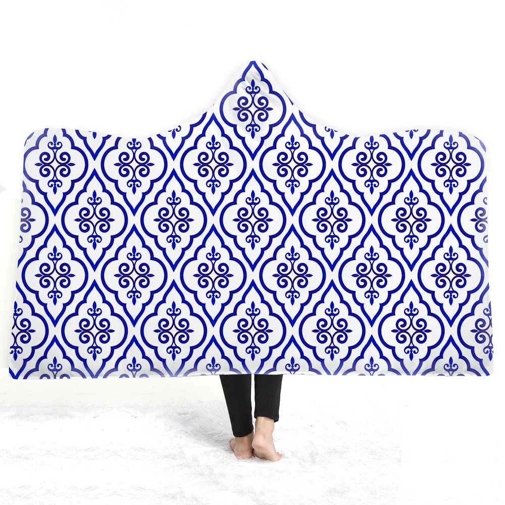 

Geometry Design Wearable Hooded Blanket Bedding Fashion Bedspread Adult Travel Plush Sherpa Blanket
