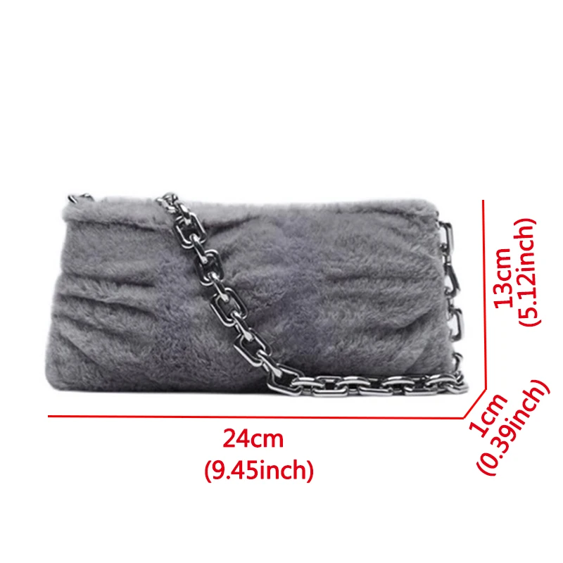 

Luxury Gray Plush Women's Handbags Fashion Chain Women Shoulder Bags Winter Faux Fur Underarm Women's bag Plush Ladies tote bag
