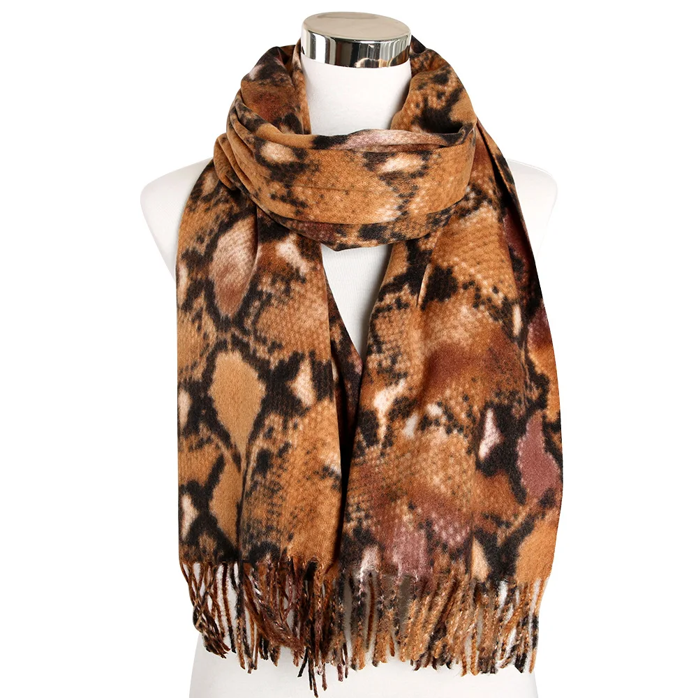 Осенне зимний модный Леопардовый Кашемировый Шарф из пашмины змеиной расцветки