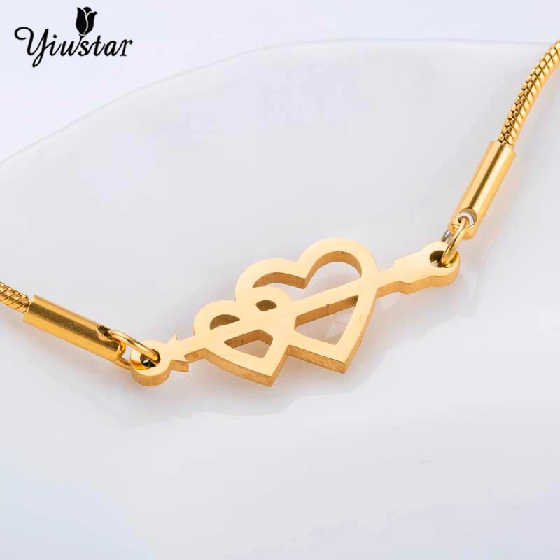 Yiustar Lover Двойные Браслеты с сердечками очаровательный браслет из нержавеющей