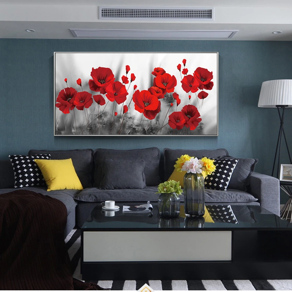 Red Poppies Flower Canvas Wall Art - Paintings Posters and Prints for Bedroom Decor - Cuadros Wall Pictures image 3