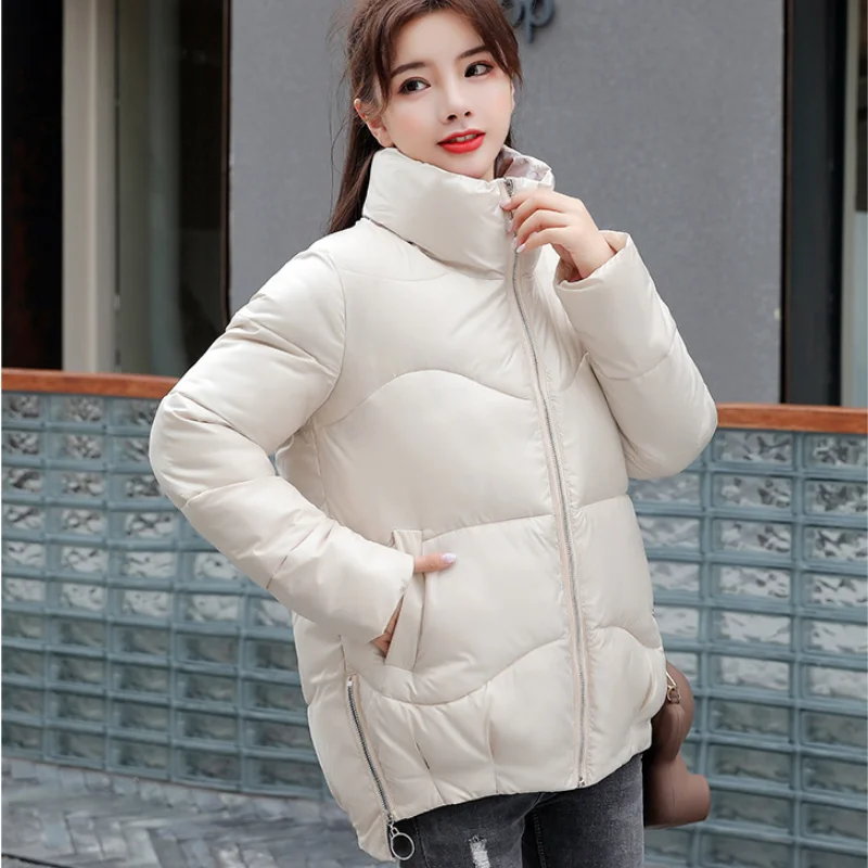 

Women Thicken Coat Autumn Winter Cotton New Fashion Warm Jacket Solid Color Stand Collar Casual Elegant Loose Female Short Coat