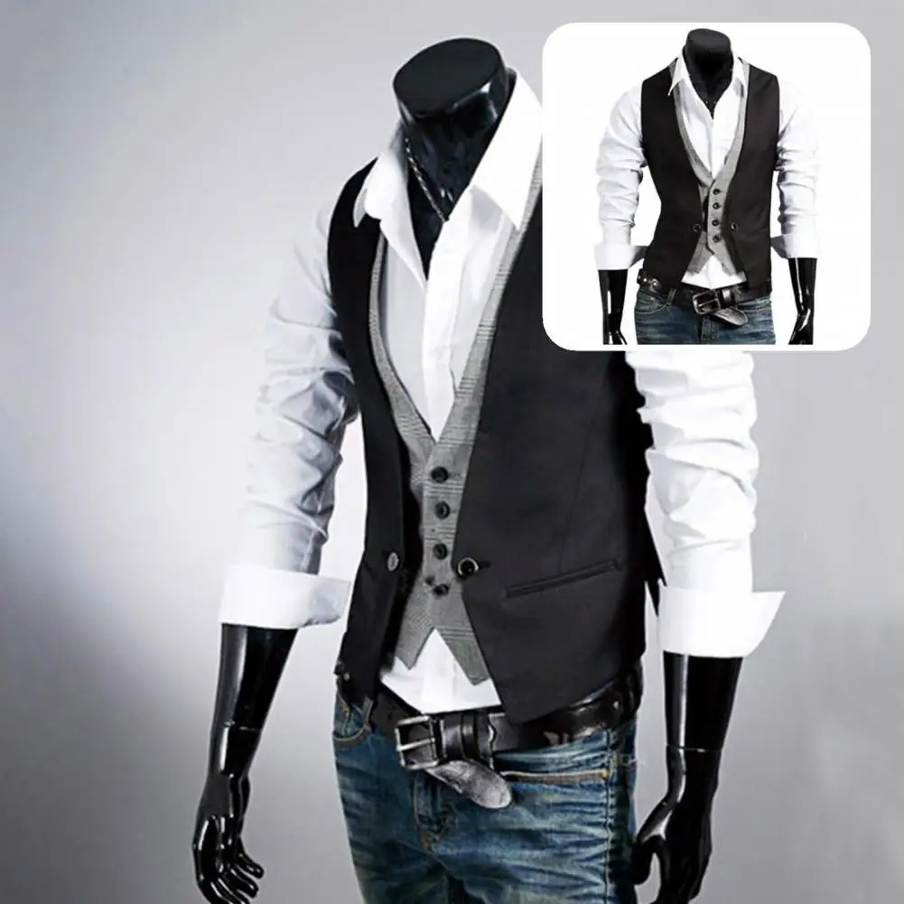 

Stylish Business Vest Durable Fabric Breathable Suit Vest Fashion Men Layered Formal Vest for Prom Suit Waistcoat