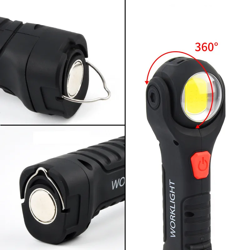 

LED Flashlight Rechargeable Hand Held Car Light Cob Working Lamp 7 Modes LED Bulb Emergency Lamp Hanging Hook Camping Flashlight