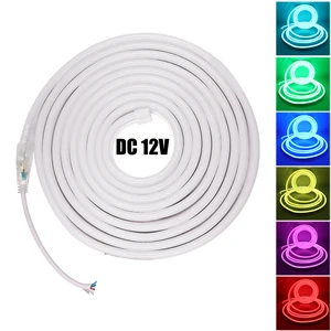 DC 12 В RGB светодиодный неоновый светильник 2835 5050 SMD 120 светодиодный sm Водонепроницаемая гибкая неоновая лента белыйтеплый белыйсинийрозовыйкрасный зажимы