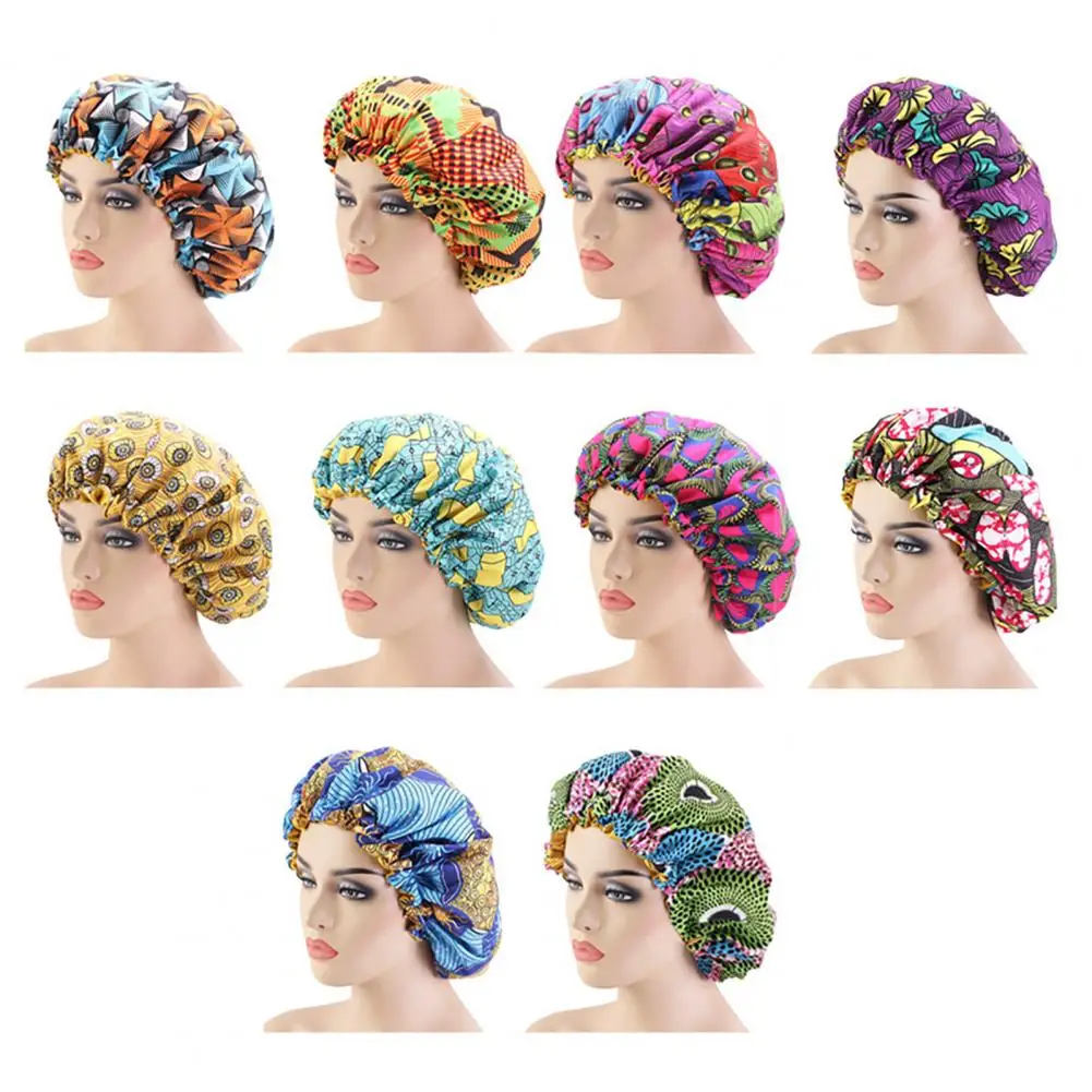 

Night Sleep Hat Printed Soft Polyester Double-layer women Cap for Home