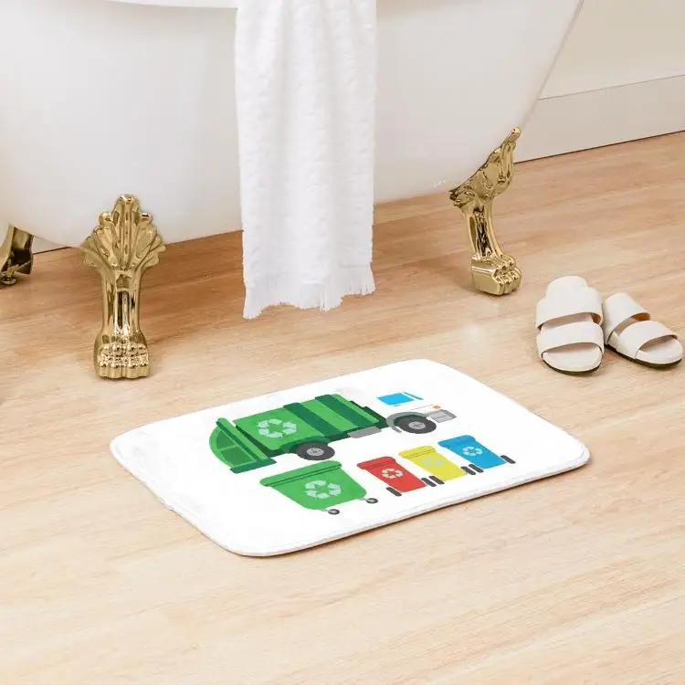 

Garbage Truck Waste Bin Recycling Day I Bath Mat Bathroom Anti-Slip Toilet Cartoon.Doormat Decoration Wash Rug Floor Kitchen