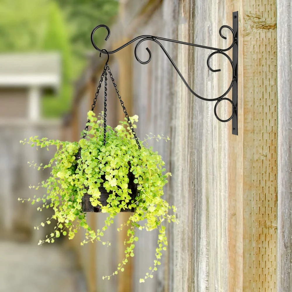 

2 Pcs Wall-Mounted Hanging Basket Bracket Balcony Plants Flower Pot Wrought Garden Bird Feeder Iron Hooks Holder