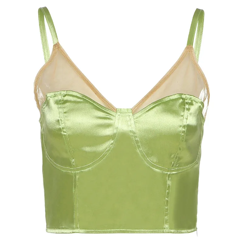 

Summer new fashion V-neck mesh stitching slim short camisole