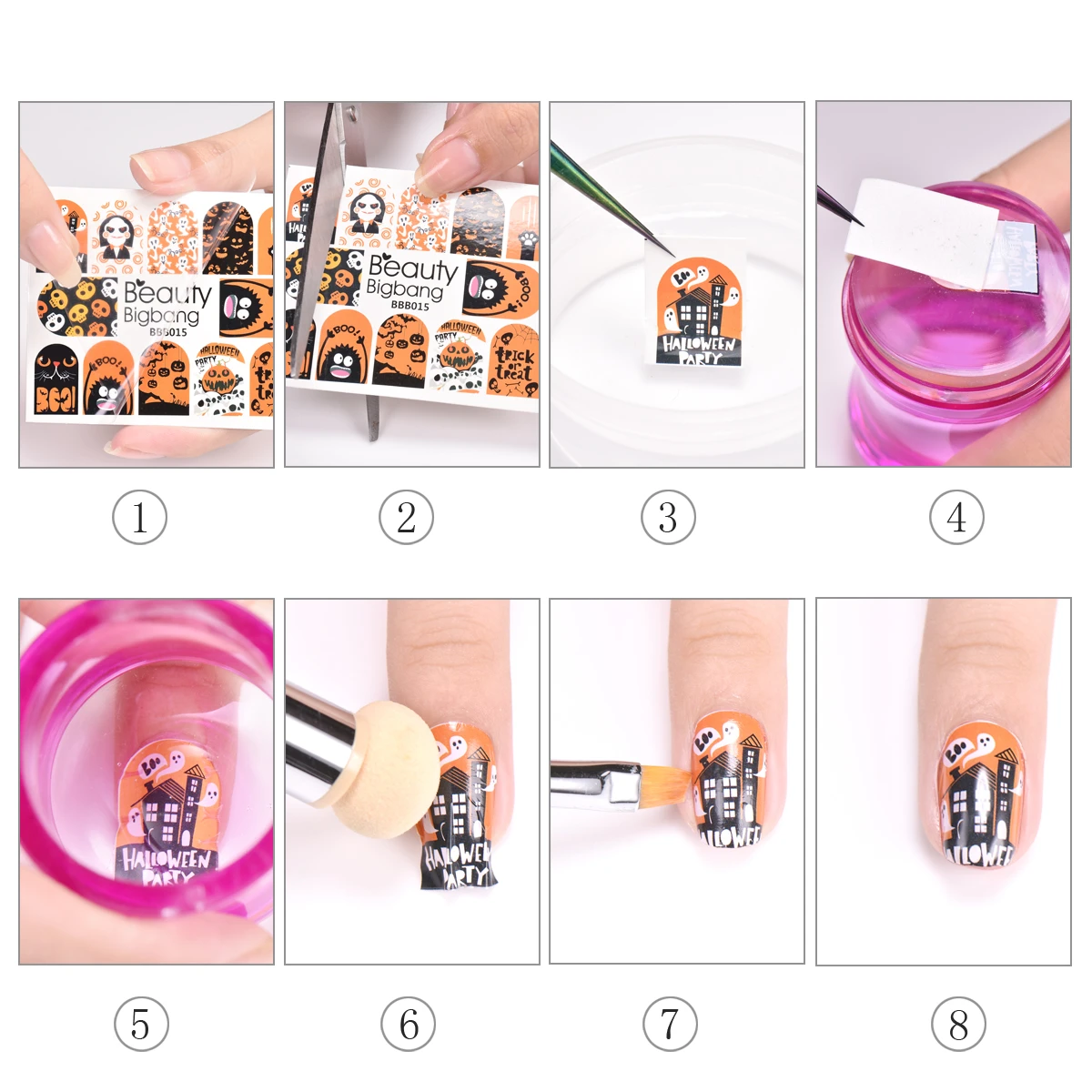 BEAUTYBIGBANG Водные Наклейки для ногтей Хэллоуин череп цветок Тыква волшебник