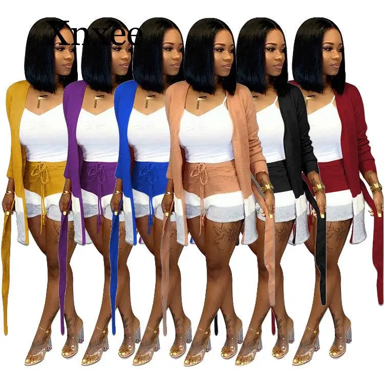 

Зимний Элегантный вязаный шерстяной Женский комплект, шорты до щиколотки с открытой строчкой, костюм из двух предметов, спортивный костюм