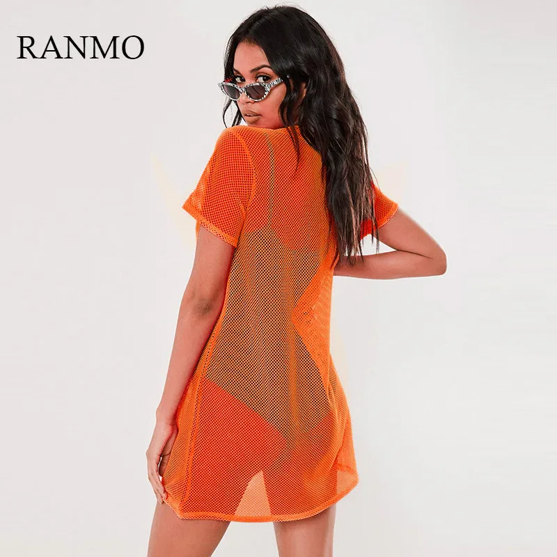 

Женское платье-сетка RANMO, летний сарафан в стиле пэчворк, с круглым вырезом, для ночного клуба, 2020