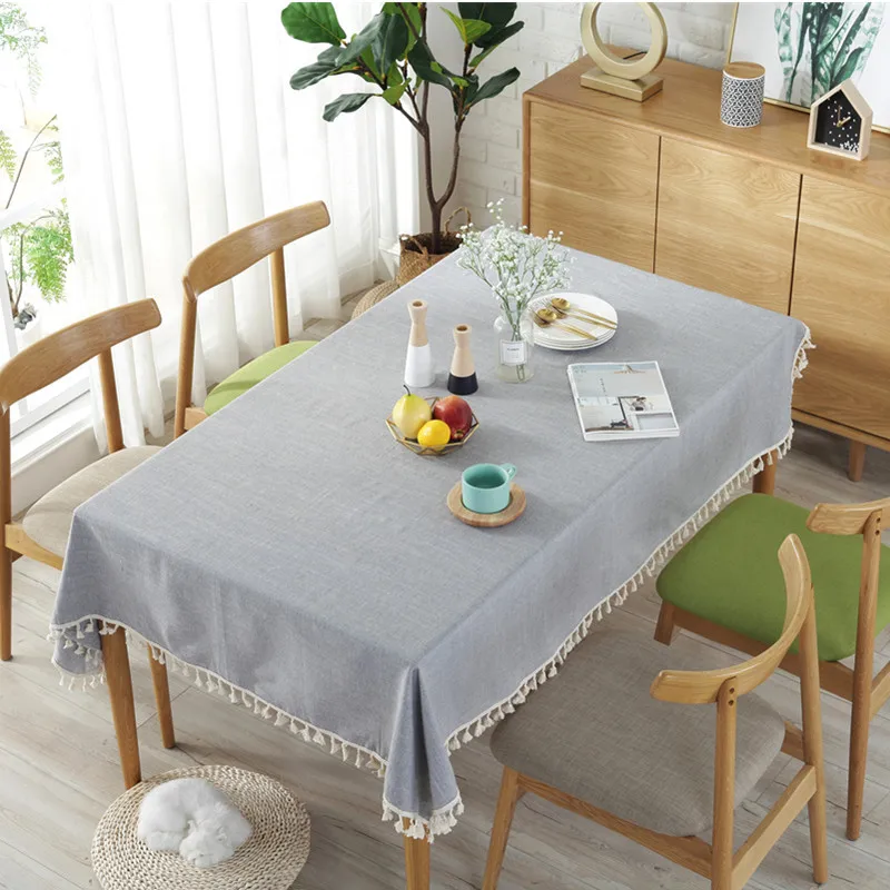 

Simple Solid Color Cotton Tassel Table Cloth Home Party Wedding Decor Tablecloth