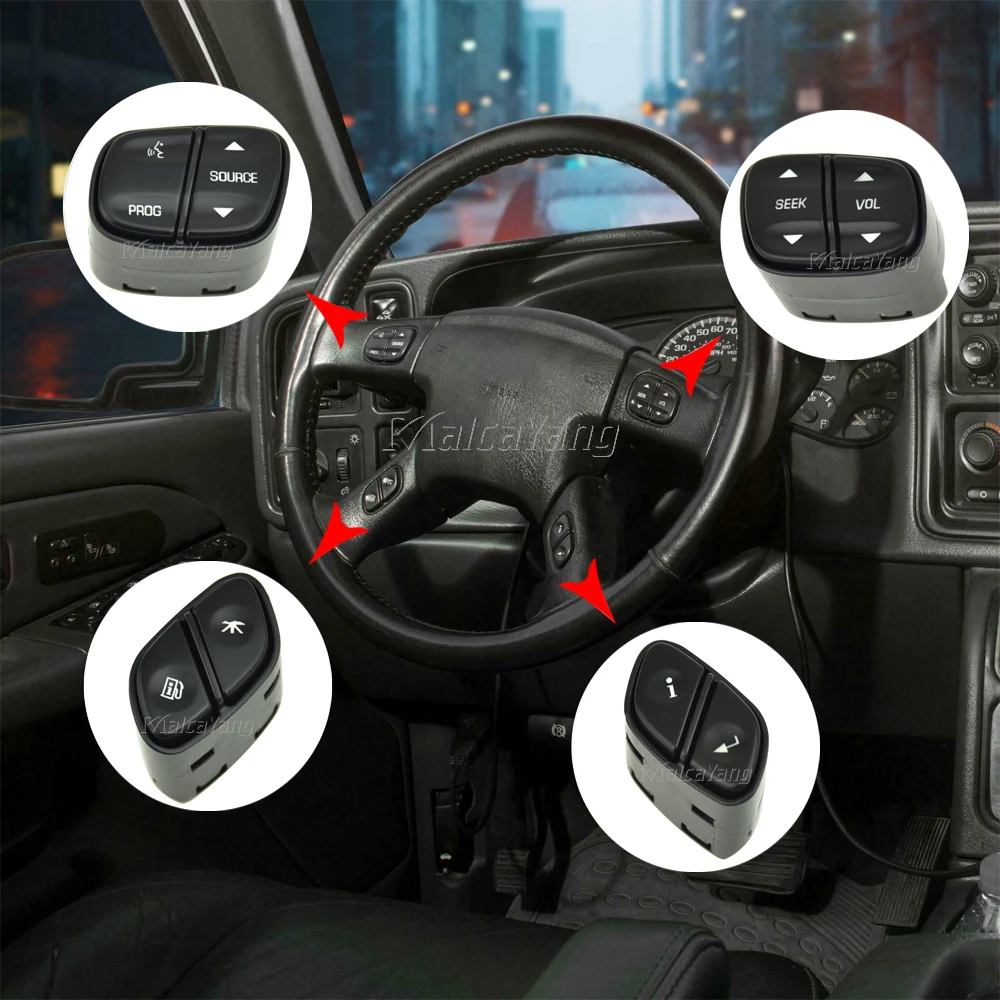 

Steering Wheel Regulator Buttons Radio Volume Control Switch 1999442 For GMC Yukon Hummer H2 Chevrolet Avalanche Silverado Tahoe