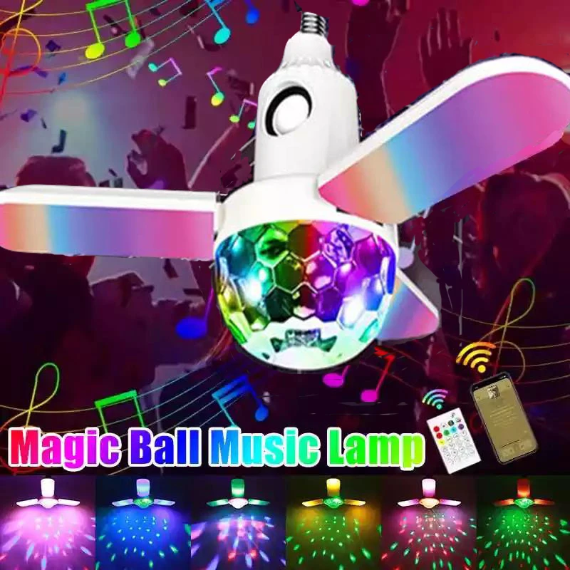 

Музыкальный светильник RGB 3/4 в форме листьев, светодиодсветодиодный лампа E27 с дистанционным управлением, Складная Лампа, умный динамик, муз...