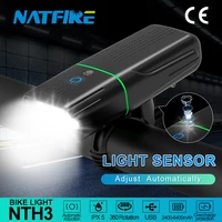 natfire light sensor bicycle light with back red rear light usb rechargeable led headlight bike front lamp flashlight nth3