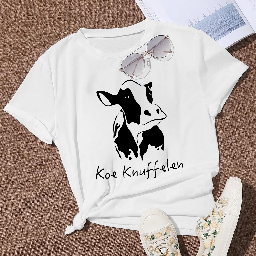 

Funny Animal Print Woman Prairie Chic Tshirt Summer Casual koe knuffelen Tee shirt Europe and America Fashion Plus Size T-shirts