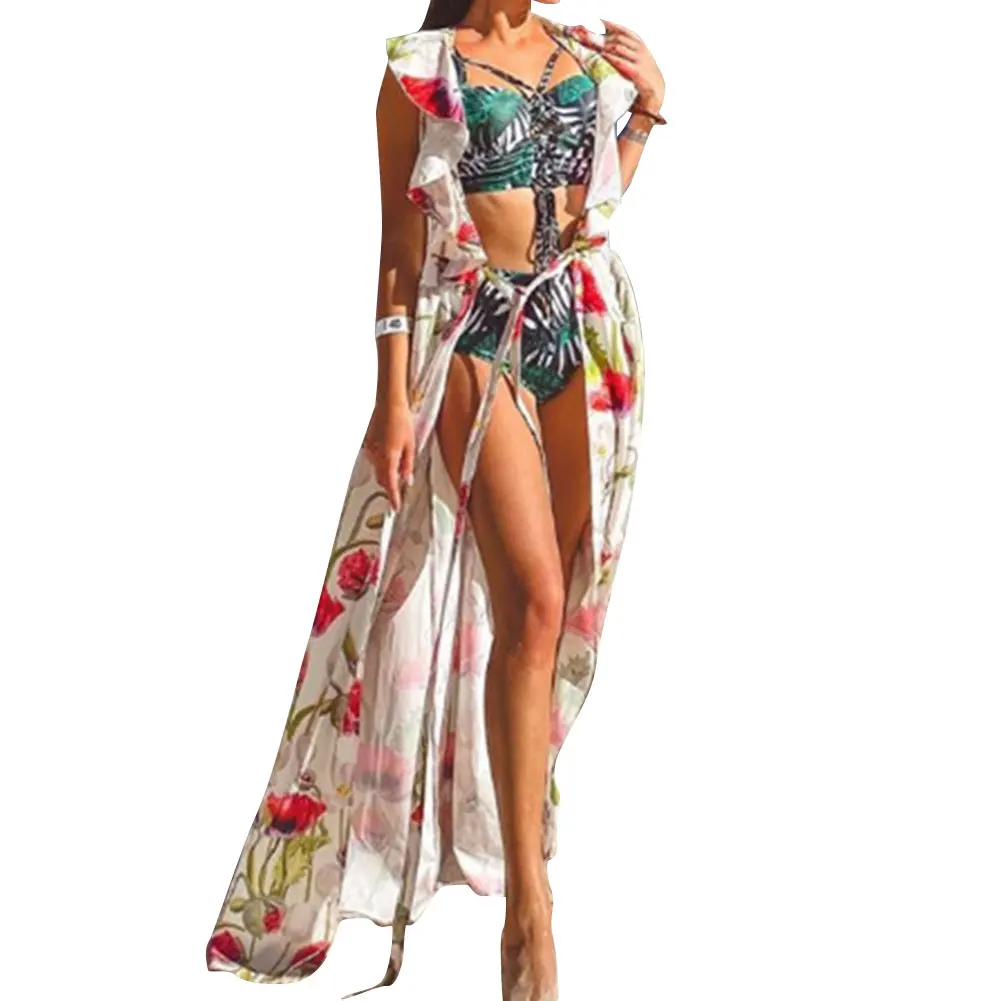 Купальник Meihuida с высокой талией бикини принтом листьев женский купальник