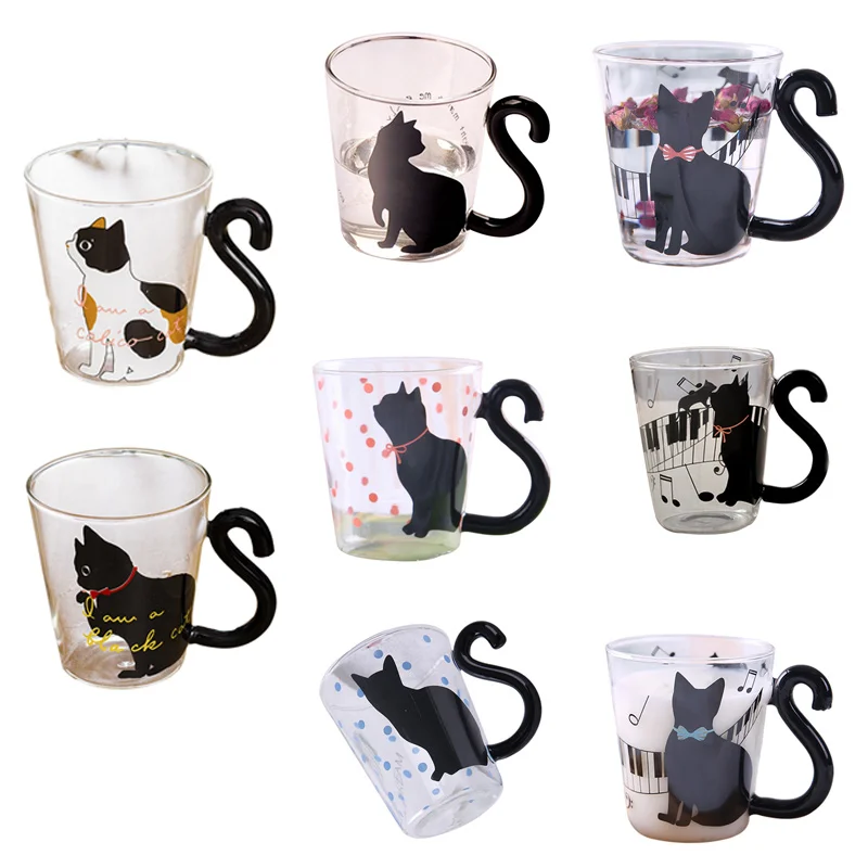 New 300ML Cute Glass Mug With Musical Note Cats Lovely Handle Milk Coffe Kitchen Water Bottle Kettle Love Couples | Дом и сад