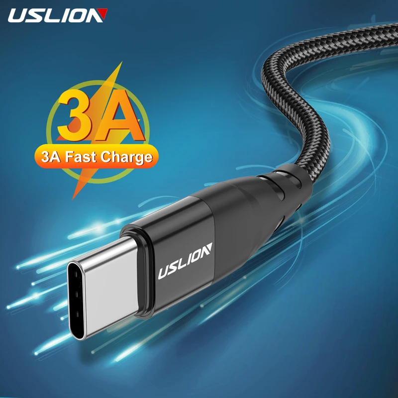 

Кабель USB Type C USLION для Samsung S21 мобильный телефон 3A, кабель для быстрой зарядки USB C, быстрое зарядное устройство Type-C для Xiaomi note 10
