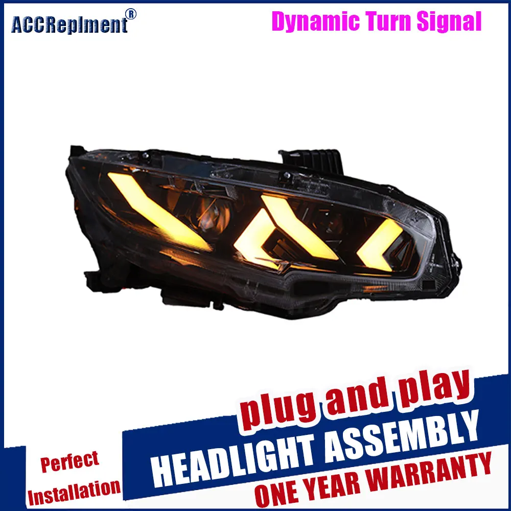 

New Dynamic Turn Signal Head Light Car Styling For Honda Civic Headlights 2016-2018 For Civic Double Lens All LED Head Lamps